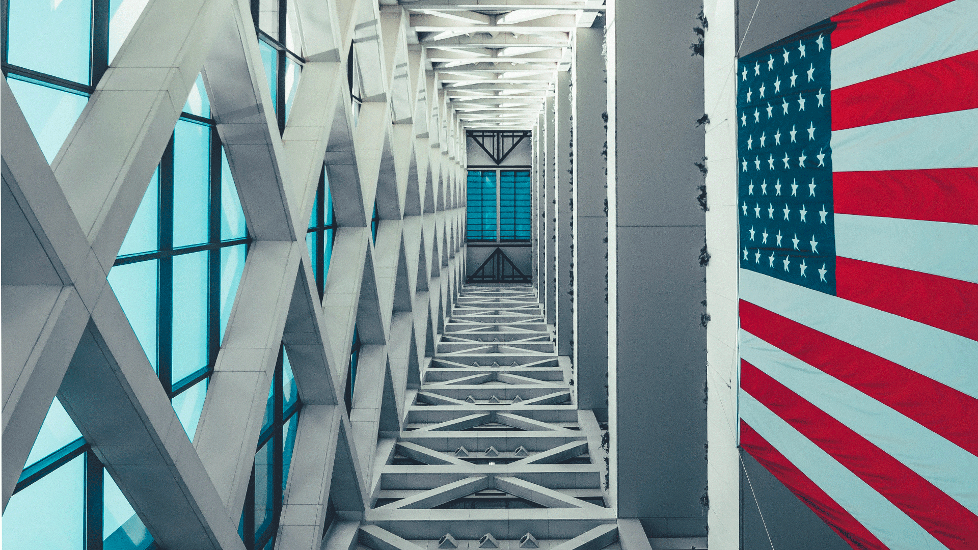 Lobby view with US flag
